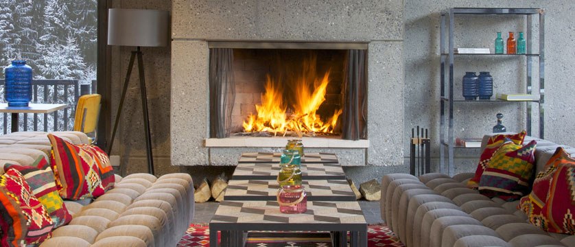 france flaine hotel terminal neige totem lounge area fireplace