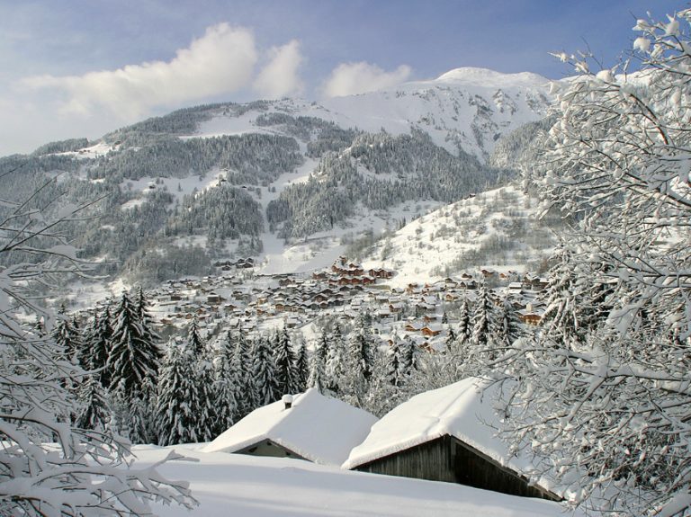 Snow-covered Champagny en Vanoise village in the Paradiski ski area