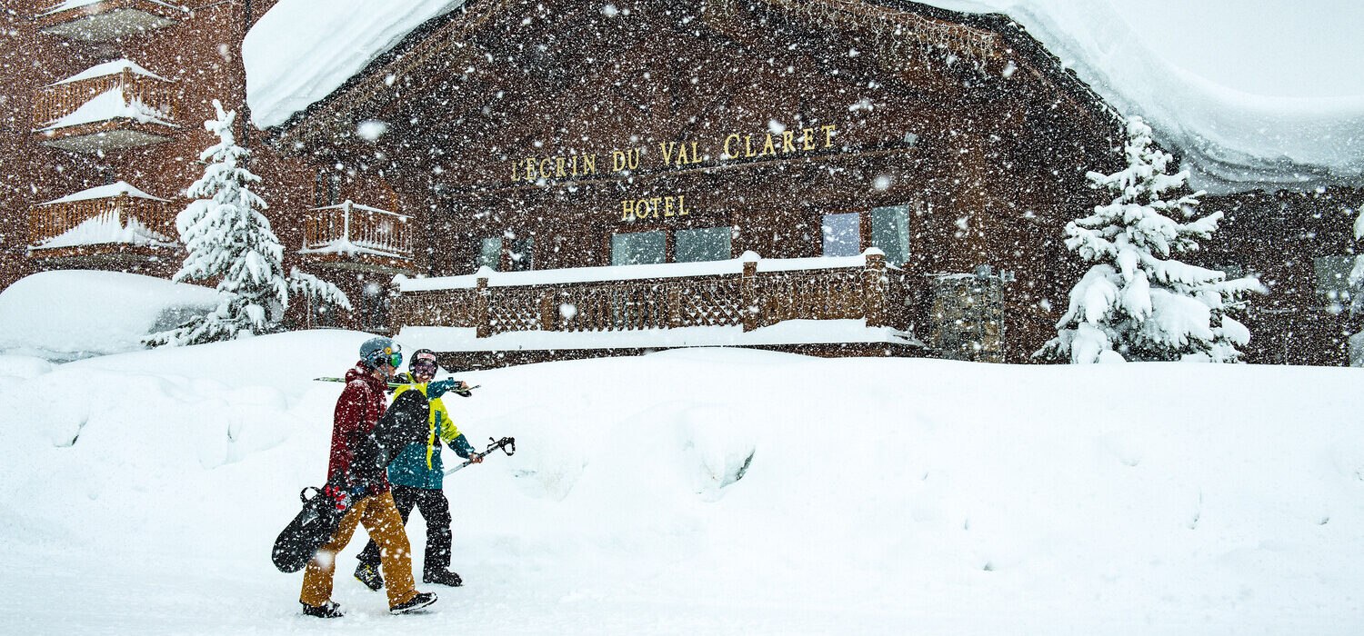 Snow falling outside Mark Warner’s Chalet Hotel L’Ecrin du Val Claret in Tignes