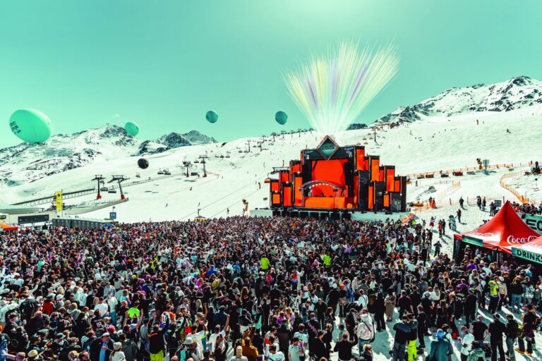 Crowds in front of the main stage at the Electric Mountain Festival in Sölden