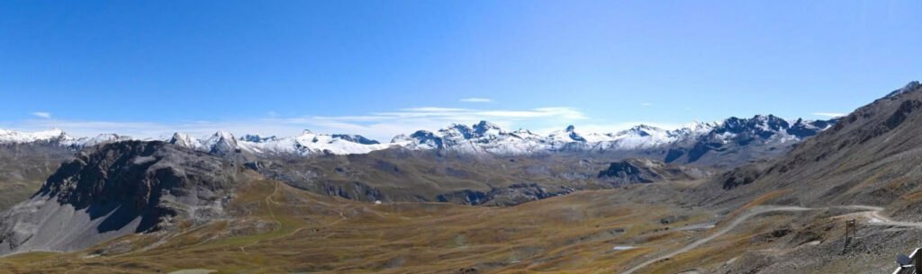 Mountain tops turning white with fresh snow above Val d'Isère, France
