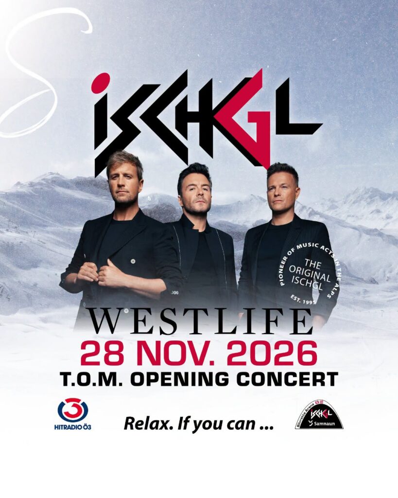 Westlife and Top of the Mountain Opening Concert poster for Ischgl's 2026/27 ski season
