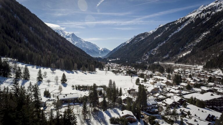 View down the Chamonix Valley from Argentière towards Mont Blanc